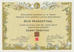 Certifikát o adopci zebry Grévyho